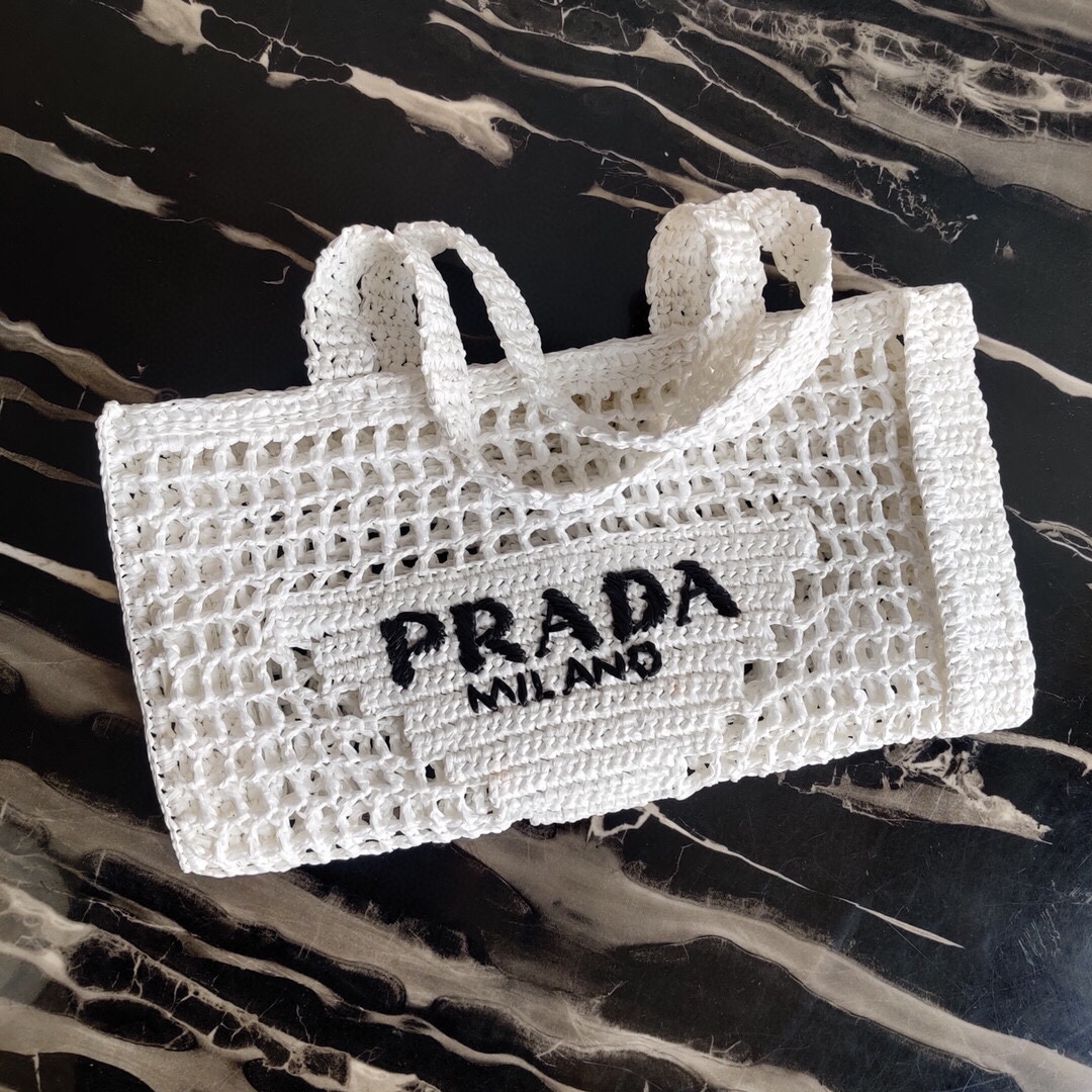 Prada Crochet Bag Tote White 1BG393